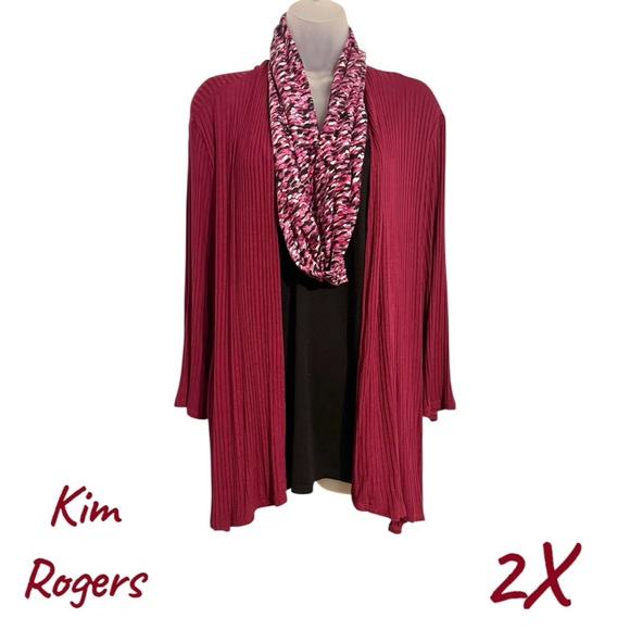Kim Rogers Tops - #FALL2025 Burgundy/Black Mock Twinset Optional Scarf   PLUS: 2X    #4